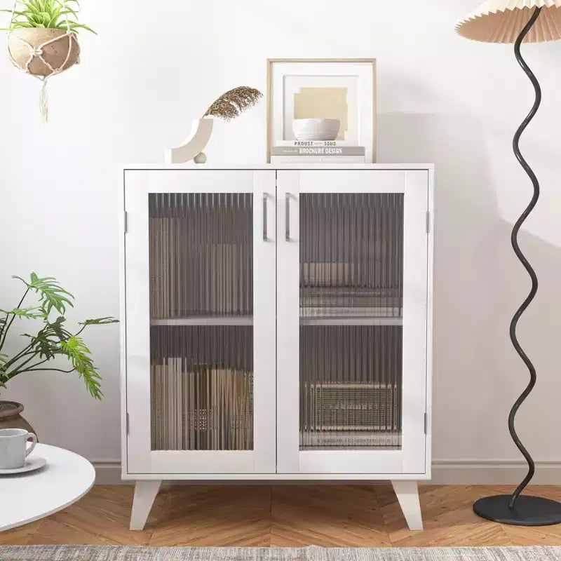 GDFStudio Alaric 27 Modern Storage Cabinet with 2 Tempered Glass Doors and Adjustable Shelf