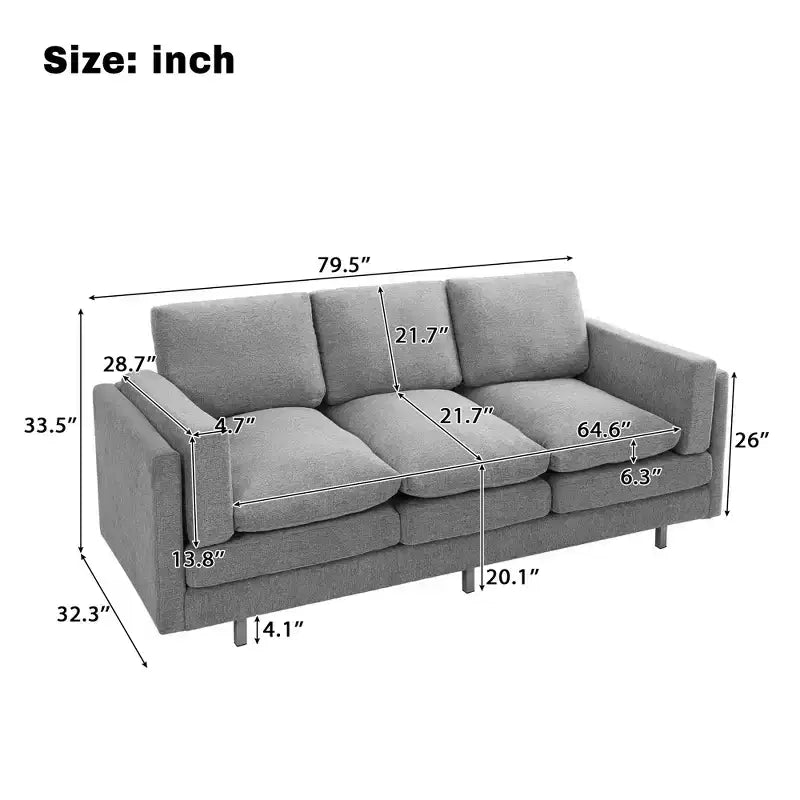 Christopher Knight Home Bonnet Modern 3-Seater 79.5 Chenille Upholstered Sofa with Dual-Layer Seat Cushions