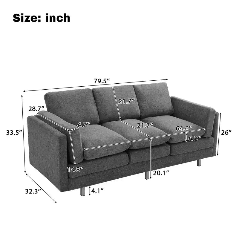 Christopher Knight Home Bonnet Modern 3-Seater 79.5 Chenille Upholstered Sofa with Dual-Layer Seat Cushions