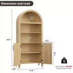 Arched Cabinet Bookshelf Black Arch Bookcase with Doors, Wooden Curved Book Case 5-Tier Tall Round Top Bookshelves for Living Room