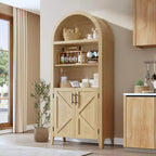 Arched Cabinet Bookshelf Black Arch Bookcase with Doors, Wooden Curved Book Case 5-Tier Tall Round Top Bookshelves for Living Room
