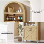 Arched Cabinet Bookshelf Black Arch Bookcase with Doors, Wooden Curved Book Case 5-Tier Tall Round Top Bookshelves for Living Room