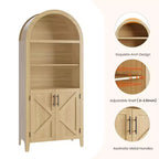 Arched Cabinet Bookshelf Black Arch Bookcase with Doors, Wooden Curved Book Case 5-Tier Tall Round Top Bookshelves for Living Room