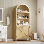 Arched Cabinet Bookshelf Black Arch Bookcase with Doors, Wooden Curved Book Case 5-Tier Tall Round Top Bookshelves for Living Room