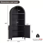 Arched Cabinet Bookshelf Black Arch Bookcase with Doors, Wooden Curved Book Case 5-Tier Tall Round Top Bookshelves for Living Room