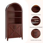 Arched Cabinet Bookshelf Black Arch Bookcase with Doors, Wooden Curved Book Case 5-Tier Tall Round Top Bookshelves for Living Room