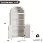 Arched Cabinet Bookshelf Black Arch Bookcase with Doors, Wooden Curved Book Case 5-Tier Tall Round Top Bookshelves for Living Room