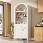 Arched Cabinet Bookshelf Black Arch Bookcase with Doors, Wooden Curved Book Case 5-Tier Tall Round Top Bookshelves for Living Room