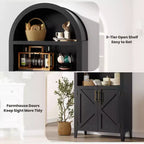 Arched Cabinet Bookshelf Black Arch Bookcase with Doors, Wooden Curved Book Case 5-Tier Tall Round Top Bookshelves for Living Room