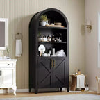 Arched Cabinet Bookshelf Black Arch Bookcase with Doors, Wooden Curved Book Case 5-Tier Tall Round Top Bookshelves for Living Room