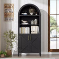 Arched Cabinet Bookshelf Black Arch Bookcase with Doors, Wooden Curved Book Case 5-Tier Tall Round Top Bookshelves for Living Room