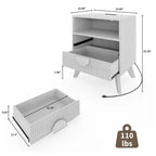 A 1/2-striped nightstand with a charging station, featuring 2 drawers, an open shelf, and legs, suitable for the bedroom, sofa area, and living room.
