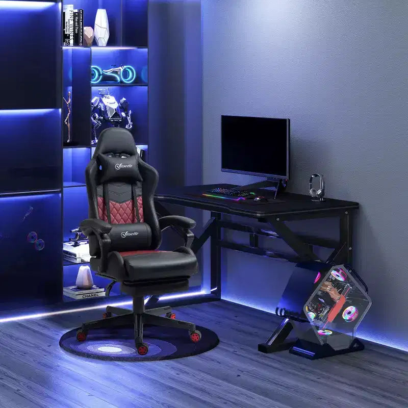 Sedia da gaming da corsa in pelle PU Diamond, sedia da ufficio da gamer con schienale alto girevole reclinabile con poggiapiedi, supporto lombare, altezza regolabile