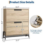 2-Drawer Flip-Down Shoe Cabinet - Hidden Storage Organizer with Adjustable Shelves for Entryway, Hallway, and Living Room