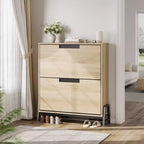 2-Drawer Flip-Down Shoe Cabinet - Hidden Storage Organizer with Adjustable Shelves for Entryway, Hallway, and Living Room