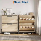 2-Drawer Flip-Down Shoe Cabinet - Hidden Storage Organizer with Adjustable Shelves for Entryway, Hallway, and Living Room