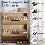2-Drawer Flip-Down Shoe Cabinet - Hidden Storage Organizer with Adjustable Shelves for Entryway, Hallway, and Living Room