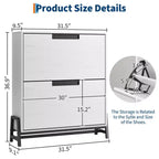 2-Drawer Flip-Down Shoe Cabinet - Hidden Storage Organizer with Adjustable Shelves for Entryway, Hallway, and Living Room