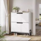 2-Drawer Flip-Down Shoe Cabinet - Hidden Storage Organizer with Adjustable Shelves for Entryway, Hallway, and Living Room