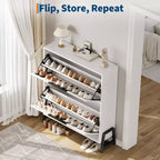 2-Drawer Flip-Down Shoe Cabinet - Hidden Storage Organizer with Adjustable Shelves for Entryway, Hallway, and Living Room