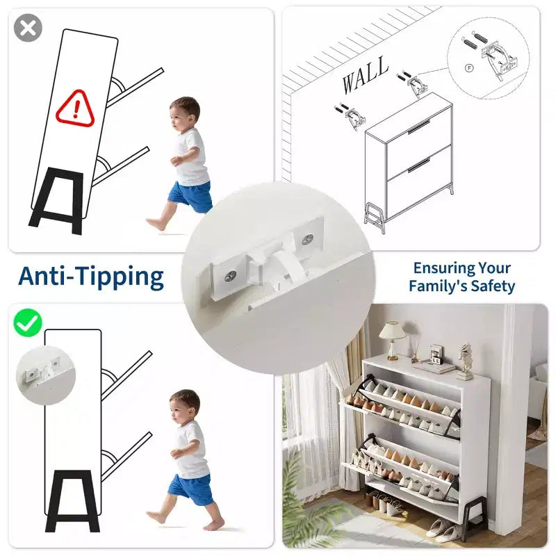 2-Drawer Flip-Down Shoe Cabinet - Hidden Storage Organizer with Adjustable Shelves for Entryway, Hallway, and Living Room