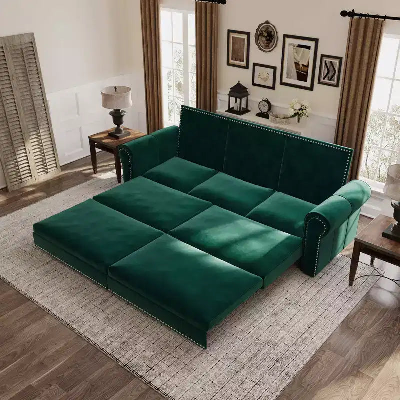 MAYEERTY 93.7 King Pull Out Sofa Bed, 3-in-1 Velvet Convertible Sleeper Sofa with Nailhead Trim and Rolled Arm Multifunctional Sofa Bed