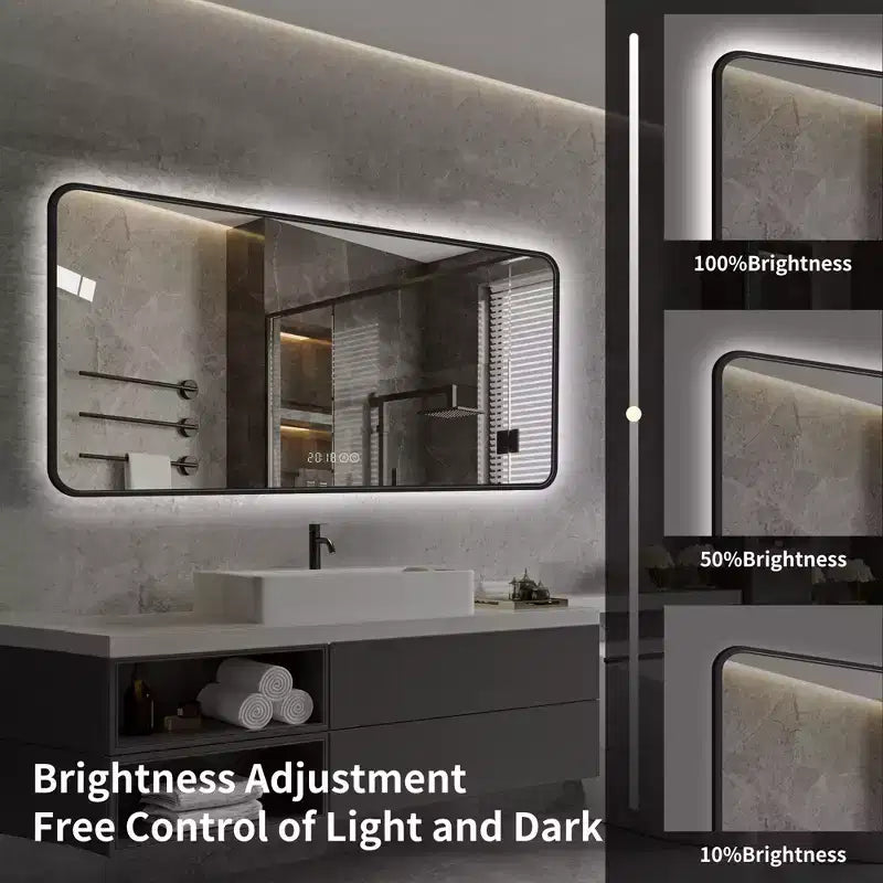 GDFStudio Mirae 48 Modern Anti-Fog LED Bathroom Mirror with Rounded Corners & Adjustable Light Modes