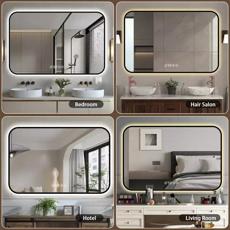 GDFStudio Mirae 48 Modern Anti-Fog LED Bathroom Mirror with Rounded Corners & Adjustable Light Modes