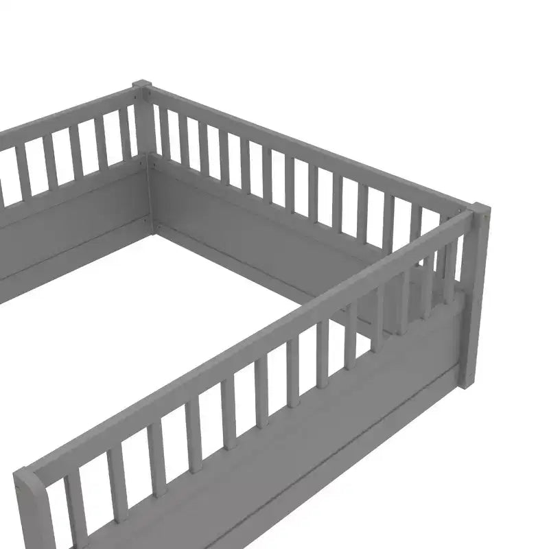 Bellemave Kids Floor Bed with Fence and Door, Solid Pine Wood Montessori Play Bed for Toddlers, Low Design for Safety & Independence