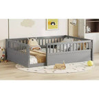 Bellemave Kids Floor Bed with Fence and Door, Solid Pine Wood Montessori Play Bed for Toddlers, Low Design for Safety & Independence