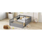 Bellemave Kids Floor Bed with Fence and Door, Solid Pine Wood Montessori Play Bed for Toddlers, Low Design for Safety & Independence