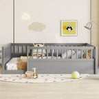 Bellemave Kids Floor Bed with Fence and Door, Solid Pine Wood Montessori Play Bed for Toddlers, Low Design for Safety & Independence