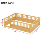 Bellemave Kids Floor Bed with Fence and Door, Solid Pine Wood Montessori Play Bed for Toddlers, Low Design for Safety & Independence