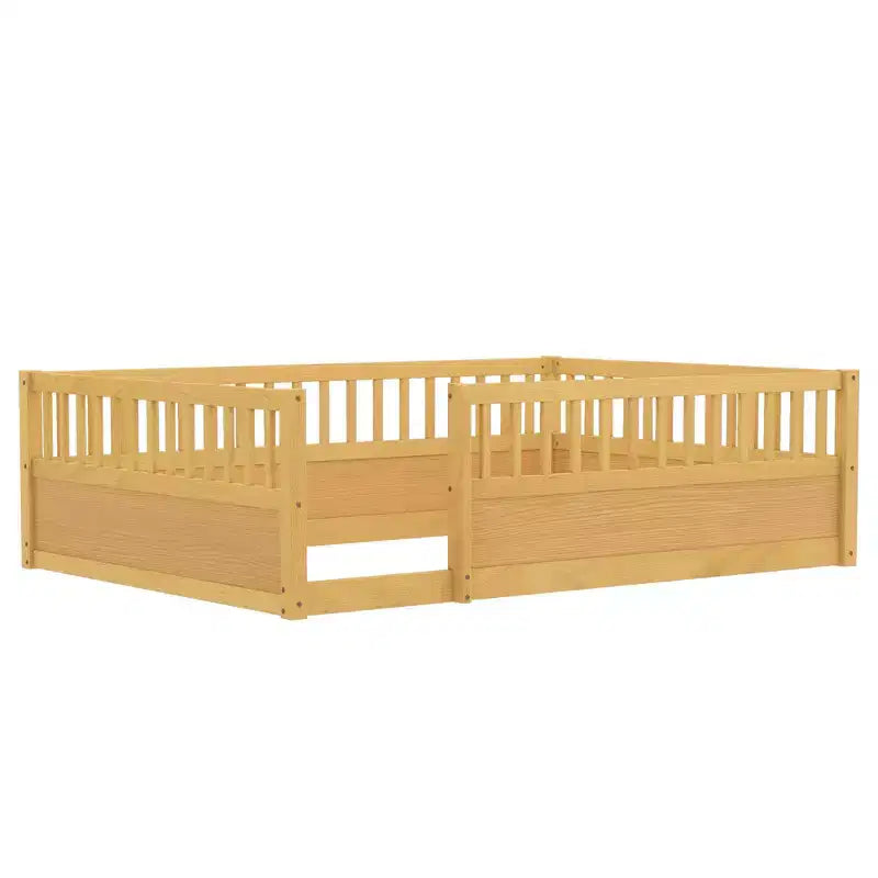 Bellemave Kids Floor Bed with Fence and Door, Solid Pine Wood Montessori Play Bed for Toddlers, Low Design for Safety & Independence