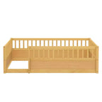Bellemave Kids Floor Bed with Fence and Door, Solid Pine Wood Montessori Play Bed for Toddlers, Low Design for Safety & Independence