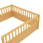 Bellemave Kids Floor Bed with Fence and Door, Solid Pine Wood Montessori Play Bed for Toddlers, Low Design for Safety & Independence