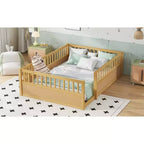 Bellemave Kids Floor Bed with Fence and Door, Solid Pine Wood Montessori Play Bed for Toddlers, Low Design for Safety & Independence