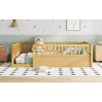 Bellemave Kids Floor Bed with Fence and Door, Solid Pine Wood Montessori Play Bed for Toddlers, Low Design for Safety & Independence