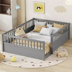 Bellemave Kids Floor Bed with Fence and Door, Solid Pine Wood Montessori Play Bed for Toddlers, Low Design for Safety & Independence