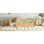 Bellemave Kids Floor Bed with Fence and Door, Solid Pine Wood Montessori Play Bed for Toddlers, Low Design for Safety & Independence