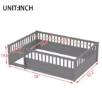 Bellemave Kids Floor Bed with Fence and Door, Solid Pine Wood Montessori Play Bed for Toddlers, Low Design for Safety & Independence