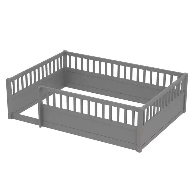 Bellemave Kids Floor Bed with Fence and Door, Solid Pine Wood Montessori Play Bed for Toddlers, Low Design for Safety & Independence