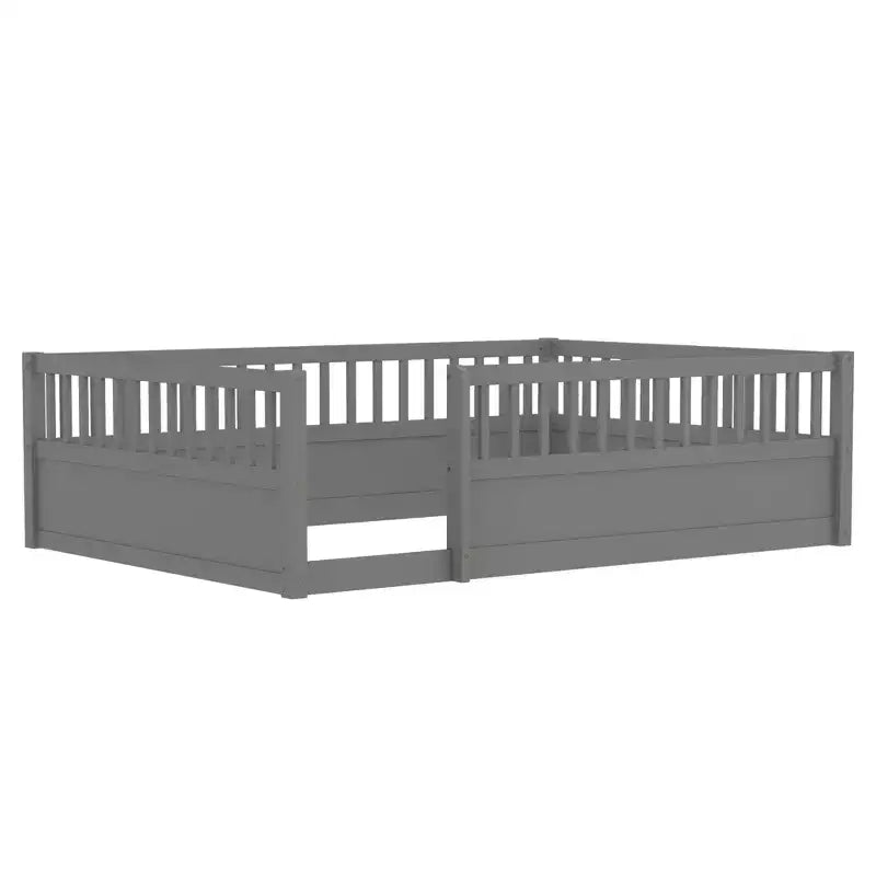 Bellemave Kids Floor Bed with Fence and Door, Solid Pine Wood Montessori Play Bed for Toddlers, Low Design for Safety & Independence