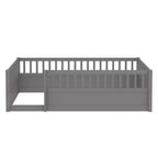 Bellemave Kids Floor Bed with Fence and Door, Solid Pine Wood Montessori Play Bed for Toddlers, Low Design for Safety & Independence