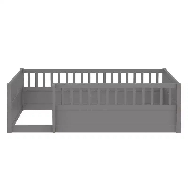 Bellemave Kids Floor Bed with Fence and Door, Solid Pine Wood Montessori Play Bed for Toddlers, Low Design for Safety & Independence