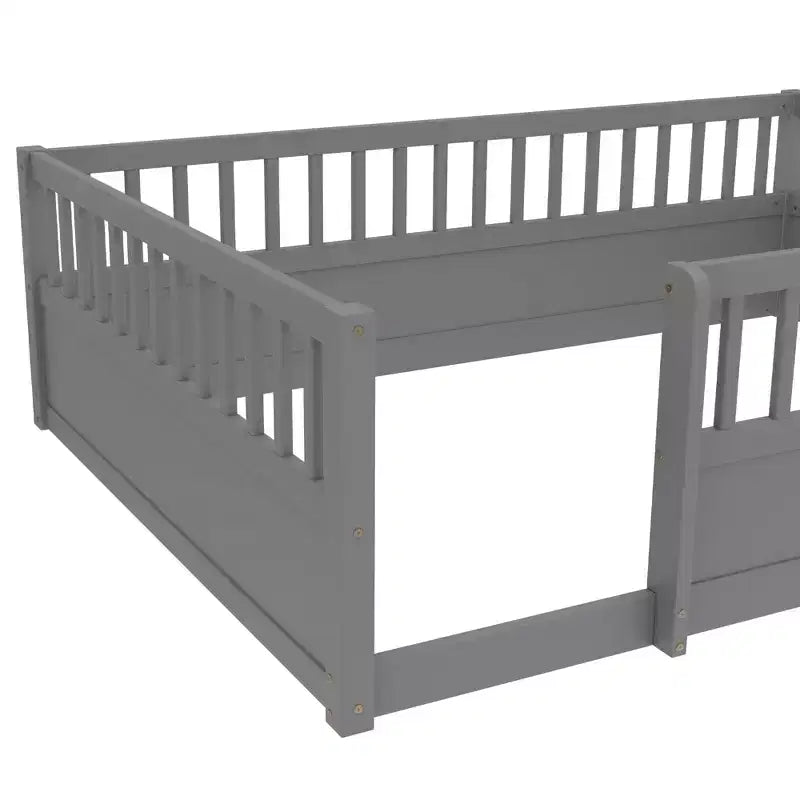 Bellemave Kids Floor Bed with Fence and Door, Solid Pine Wood Montessori Play Bed for Toddlers, Low Design for Safety & Independence