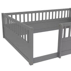 Bellemave Kids Floor Bed with Fence and Door, Solid Pine Wood Montessori Play Bed for Toddlers, Low Design for Safety & Independence