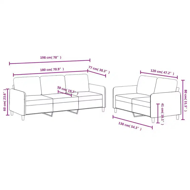 vidaXL Sofa Set Accent Couch Sectional Sofa for Living Room 2 Piece Velvet