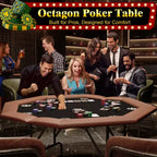 Padded Rails and Cup Holders  IdealFoldable Octagon Poker Table for 8 Players, Portable Casino Game Table with Sturdy Metal Legs, Padded Rails