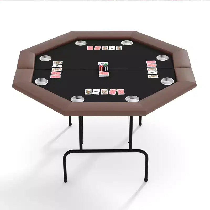 Padded Rails and Cup Holders  IdealFoldable Octagon Poker Table for 8 Players, Portable Casino Game Table with Sturdy Metal Legs, Padded Rails